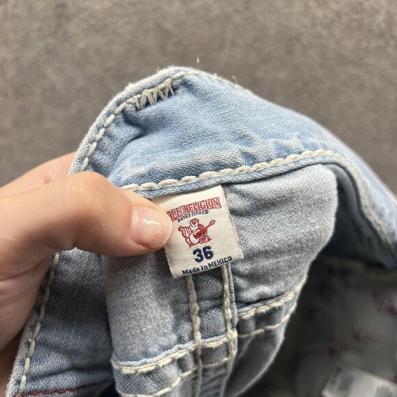 True Religion Jeans Mens 36 Light Wash Section Straight Leg Flap Denim Pants - Picture 3 of 10